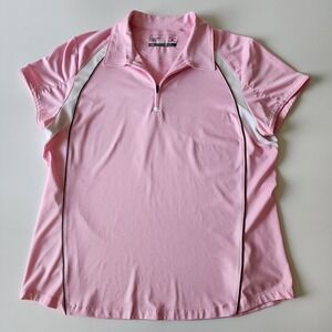 CUTTER & BUCK Golf Polo Shirt Womens XL Pink Dry Tec‎ 1/4 Zip Top Collar Tennis